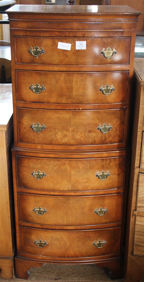 Reproduction bowfront walnut tallboy